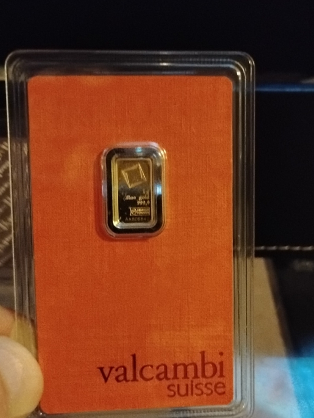 Valcambi Suisse Gold Bar in Orange Display Card